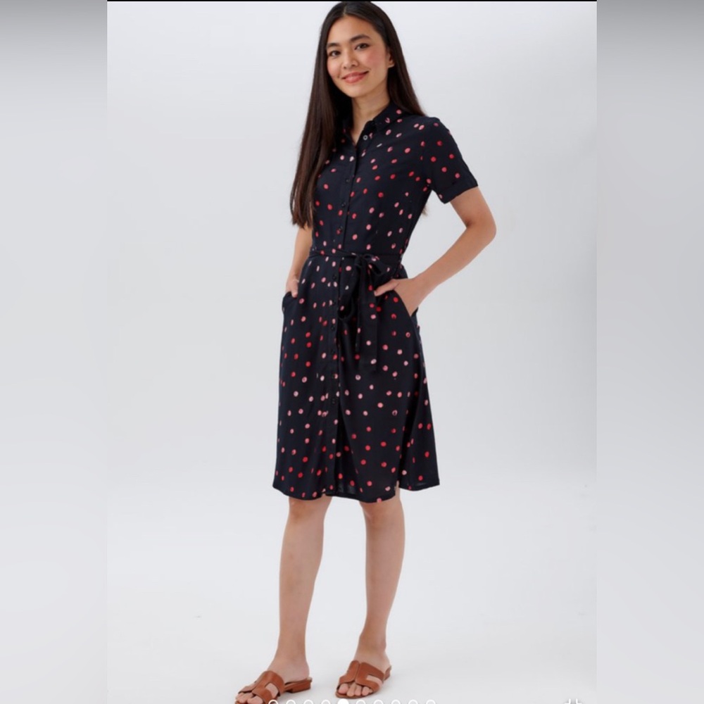 Sugarhill Brighton Abby Batik Shirt Dress Black Pink Polka Dot Size 8 NWT